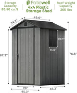 Patiowell 4 x 4 FT Plastic Outdoor Storage Shed with Floor, Garden Tool Shed with Two Windows and Single Lockable Door for Garden, Backyard, Lawn, Easy to Install, Dark Grey(Fit-it Shed) Patiowell