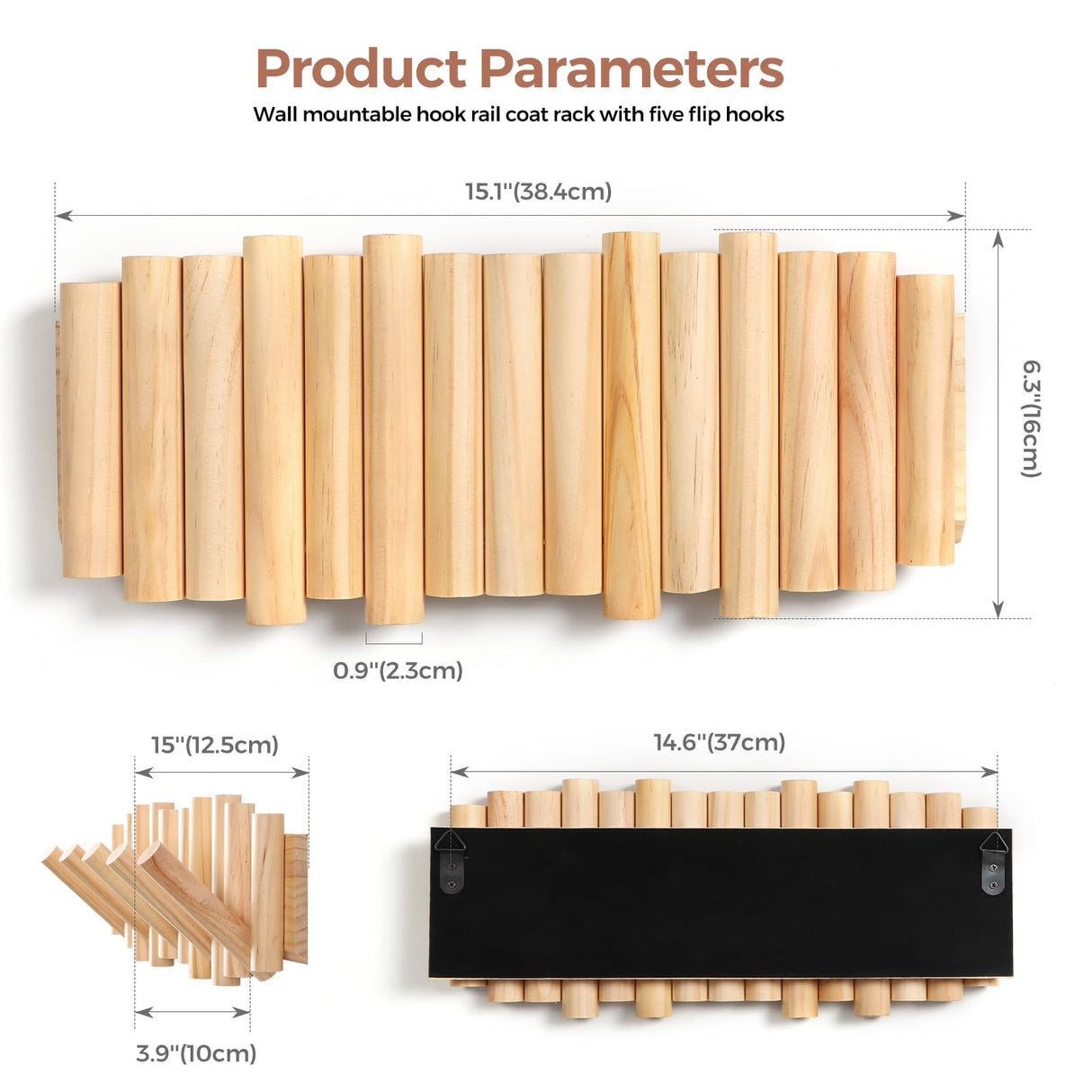 zQSFP Coat Rack Wall Mount with 5 Foldable Hooks – Space-Saving Natural Wood Storage Organizer for Entryway, Bedroom, or Office – Sleek Design, Easy Installation (Big Nature) zQSFP