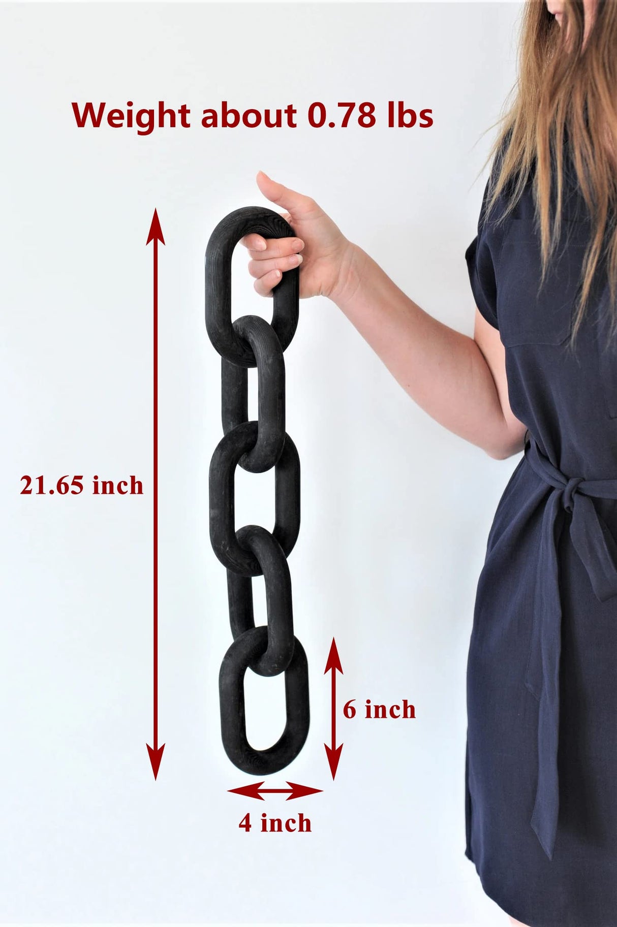 QUEENSDOWN Wood Chain Decor, 5 Link Hanging Ornament for Home, Sustainable Pine Wood, Modern Boho Farmhouse Decor, Rustic Country, Valentine's Day QUEENSDOWN