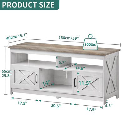 YITAHOME White TV Stand for 65 Inch Television Stand, Farmhouse Entertainment Center with Power Outlets and Open Shelf, Rustic Media Console TV Cabinet for Living Room, Grey White/Grey Wash