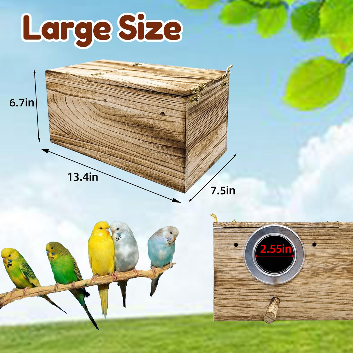 Tfwadmx Cockatiel Nesting Box Bird Nest Box Wood Bird House for Cage Parrot Breeding Boxes for Conures and Other Medium Sized Birds 13.4" x 7.5" x 6.7" Tfwadmx