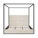 HRJHLucky King Size Canopy Bed with Tall Upholstered Channel Headboard, Metal 4 Poster Upholstered Bed, No Box Spring Needed (Black+Cream, King//) HRJHLucky