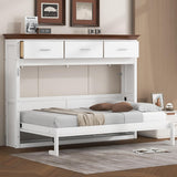 SOFTSEA Twin Size Horizontal Murphy Bed with Storage Drawers, Foldable Wall Bed with Walnut Top, Twin Hideaway Cabinet Bed Space-Saving for Guest Room Bedroom Office, White SOFTSEA