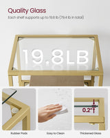 VASAGLE Bookcase, 4-Tier Bookshelf, Slim Shelving Unit for Bedroom, Bathroom, Home Office, Tempered Glass, Steel Frame, Metallic Gold ULGT28G VASAGLE