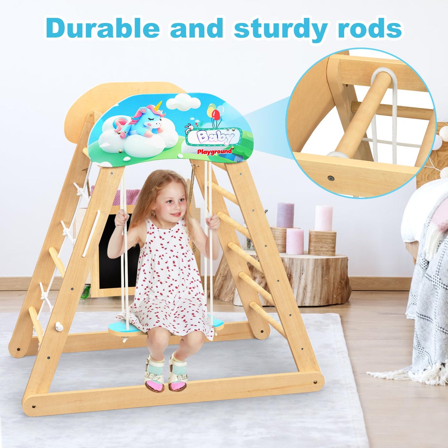 HAFTKD Pikler Triangle Set, 10 in 1 Wooden Climbing Toys for Toddlers, Montessori Indoor Climbing Ladder Gym with Slides, Climbing/Net, Arch Swing