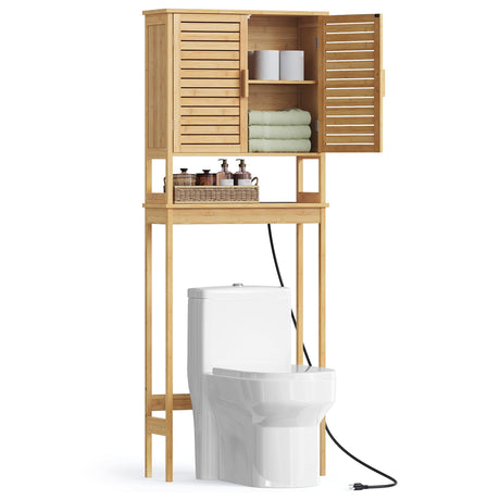 SONGMICS Over The Toilet Storage Cabinet, Bathroom Cabinet with Adjustable Inside Shelf and Bottom Stabilizer Bar, Space-Saving Toilet Rack, Cloud White UBTS010W01 SONGMICS