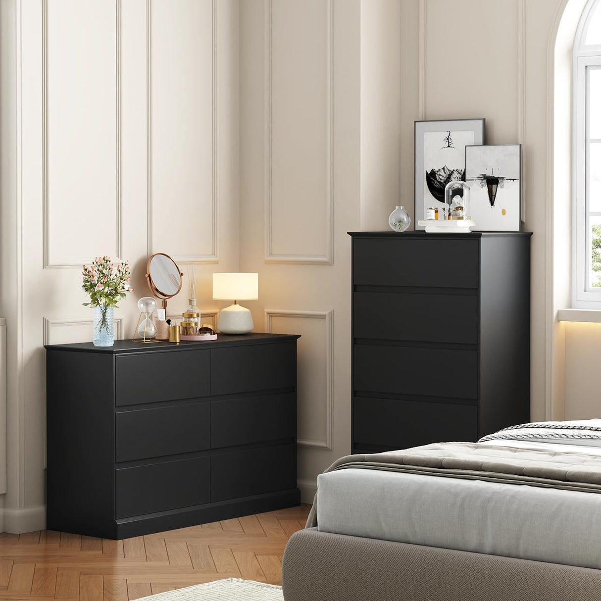 Seeday Dresser for Bedroom, Modern Wooden Dresser Closet Dressers,6 Drawer Dressers for Living Room, Entryway, or Hallway, Black Seeday