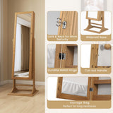 CHARMAID Jewelry Armoire with Full Length Mirror, Lockable Jewelry Cabinet with Large Jewelry Storage, 6 LED Lights, Inner Makeup Mirror, Standing Jewelry Organizer Box (Wood Grain) CHARMAID