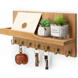 Rebee Vision Decorative Key Holder for Wall Shelf - Farmhouse Wood Wall Hanging Mail Organizer with 7 Sturdy Key Hooks for Home Entryway Decor - Stylish Key racks (Light Brown) Rebee Vision