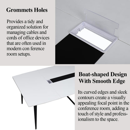 Loomie 8FT Conference Table, 94.49" L x 47.24" W x 29.53" H Meeting Seminar Table with Grommet, Large Boat Shaped Computer Desk, Boardroom Desk for Office Meeting Conference Room,White - WoodArtSupply