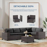 Kullavik Outdoor Patio Furniture Set 6 Pieces Sectional Rattan Sofa Set Brown PE Rattan Wicker Patio Conversation Set with 5 Seat Cushions and 1 Tempered Glass Table,Black Kullavik