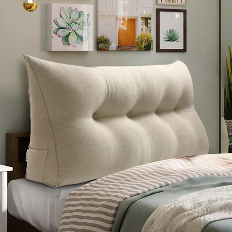 WOWMAX Triangular Headboard Pillow Bed Wedge Pillow for Headboard Full Size Wedge Pillow Headboard for Daybed Bunk Bed Large Bolster Pillow for Bed with Removable Cover, 85% Linen 15% Cotton Blend WOWMAX