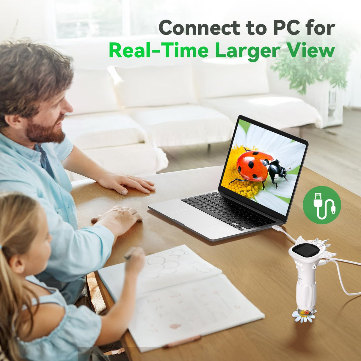 Hideal HP40 IPS Microscope for Kids: [Easy and Fun] 2" Portable Handheld Kids Microscope Miniscope, Pocket Mini Scope Educational Science Kit, Christmas Birthday Gifts for Kids, PC View, White Hideal