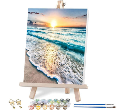 VIGEGU Paint by Numbers Kit for Adults with Framed,Beach Landscape Paint by Number DIY Adult Paint by Number Kits Acrylic Oil Painting for Wall Decor 10x12in