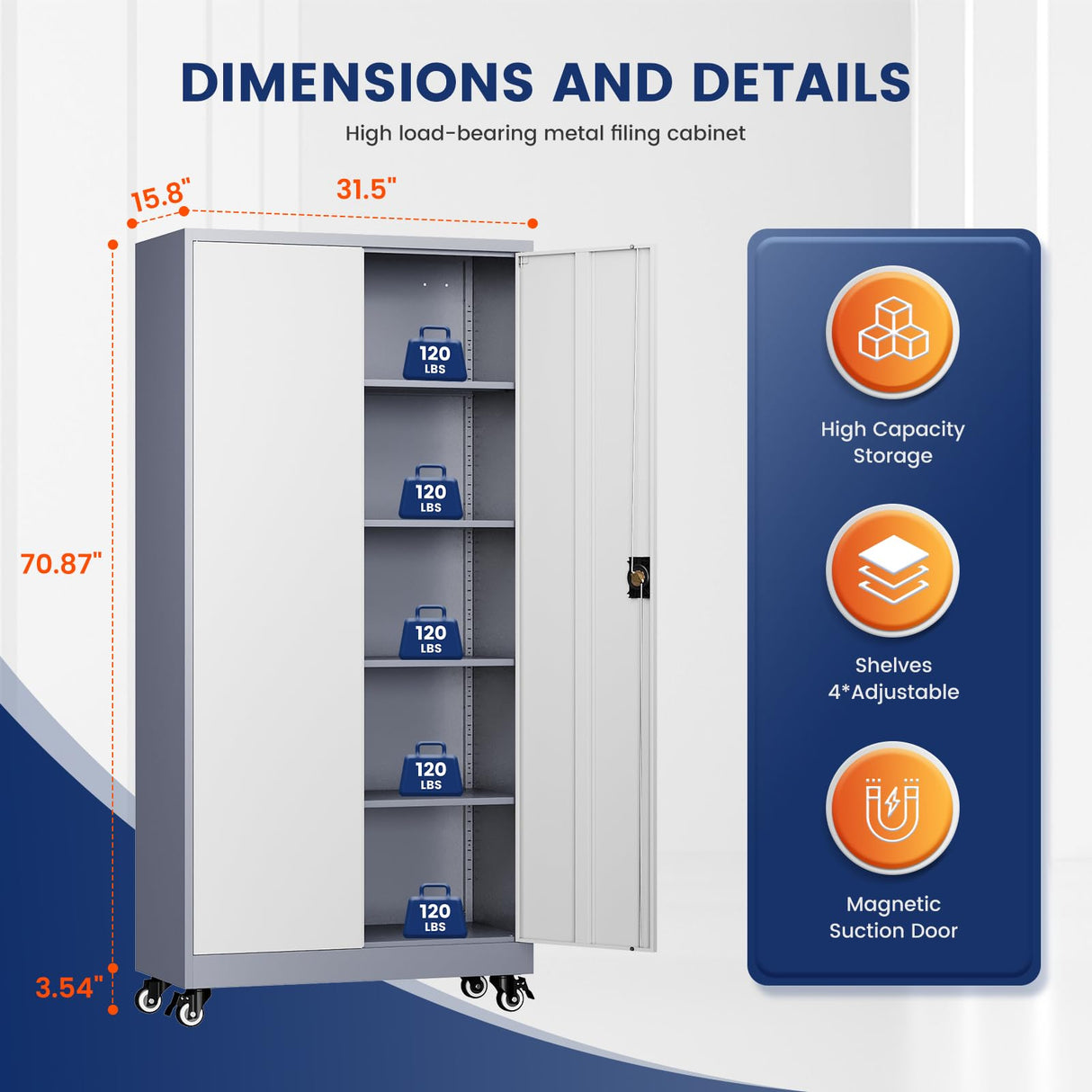 Yizosh Metal Garage Storage Cabinet with Locking Doors and Adjustable Shelves,- 75" Rolling Steel Tool Cabinet for Home Office,Garage,Warehouse Yizosh