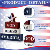 Huquary 4 Pcs Farmhouse 4th of July Patriotic Table Sign Independence Day Table Wood Decorations Patriotic Themed Rustic Farmhouse Wood Block Sign for Party Home Desk (Flag) Huquary