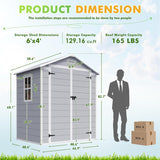 Devoko 6x4 FT Outdoor Storage Shed, Plastic Resin Garden Shed with Lockable Door & Built-in Floor, Waterproof Tool Shed for Backyard, Patio, Lawn, Pool Supplies (Grey) Devoko