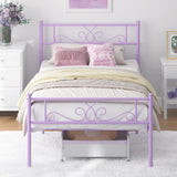 Weehom Twin Size Bed Frame with Headboard and Footboard Steel Slats Support Twin Metal Bed No Box Spring Needed Easy to Assembly, Purple Weehom