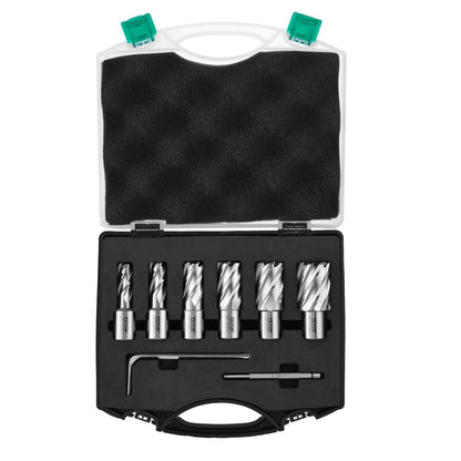 VEVOR Annular Cutter Set, 6 pcs Weldon Shank Mag Drill Bits, 1" Cutting Depth, 1/2" to 1-1/16" Cutting Diameter, M2AL High-Speed Steel, with Pilot Pin and Portable Case, for Using with Magnet - WoodArtSupply