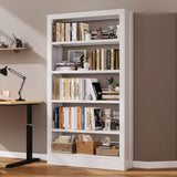 Metal Bookshelf, 5-Tier Bookcase with Adjustable Storage Shelf, 71" Tall Bookcases Heavy Duty bookcase with Bookends, Modern Bookshelf for Living Room, Library, Bedroom,Includes Book Stoppers-White CBCNWR