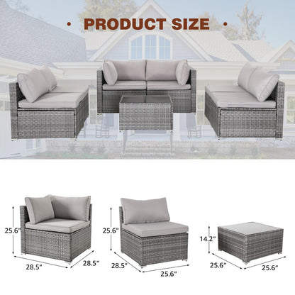 IJIALIFE 7 Pieces Patio Furniture Set, Modular Patio Set Wicker Outdoor Sectional Sofa Set PE Rattan Wicker Patio Conversation Set with Thickened Cushions and Coffee Table,Gray Wicker/Gray Cu - WoodArtSupply