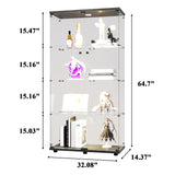 nifoti 4-Shelf Glass Display Cabinet with LED Lights and Lock,Curio Cabinets Display Case with 2 Door,Tempered Glass Collection Display Showcase for Living Room,Exhibition Hall 64.7"x 32"x 14.4" Black nifoti