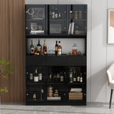 Homsee Black Bookcase with LED Lights, Storage Shelves, Drawers, and 6 Glass Doors for Home Office and Living Room Homsee