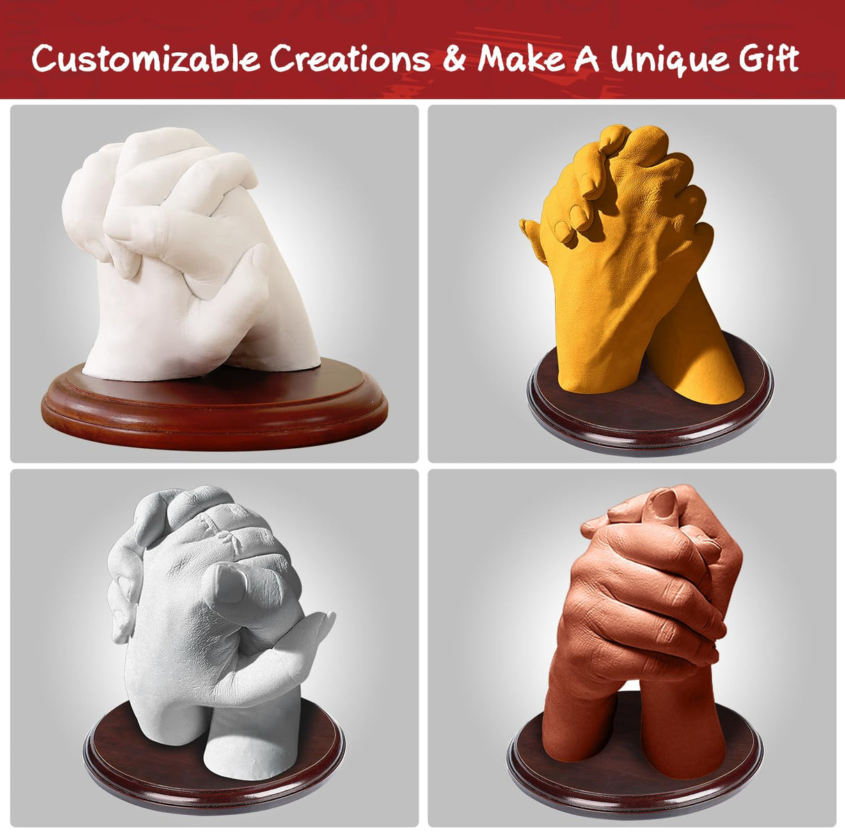 PewinGo Hand Casting Kit With Base - DIY Plaster Mold for Couples - Gift Ideas for Valentines, Engagement, Anniversary, Wedding, Boy/Girlfriend PewinGo