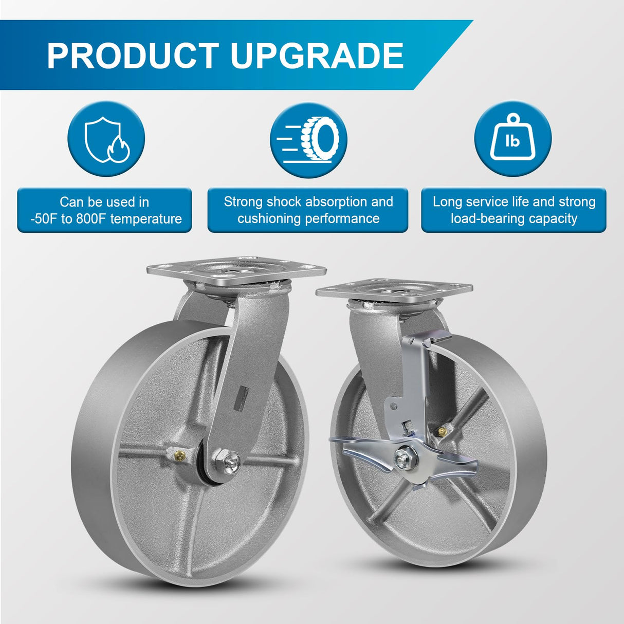 FOVERSWIVE 8"x2" Industrial Casters- Heavy Duty Casters, Cast Iron Wheel,Steel Casters Set of 4 Capacity up to 6000 Lb. Use for Platform Truck, U-Boat Cart,Workbenche(2 Swivel & 2 Rigid) FOVERSWIVE