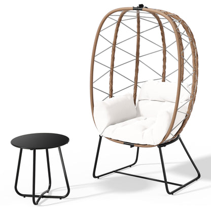 JEAREY Egg Chair with Side Table, Oversized Outdoor Indoor Lounger with 350lbs Capacity Wicker Egg Chair with Stand Cushion, Egg Basket Chair Set for Patio, Porch, Bedroom(White)… - WoodArtSupply