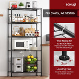 Sakugi Storage Shelves - 5 Tier Shelf Organizer, Heavy Duty Garage Shelving Unit with Leveling Feet, Stable Metal Shelves Organizer for Pantry, Kitchen, Closet, 33.1" W X 12.6" D X 72" H, Black Sakugi