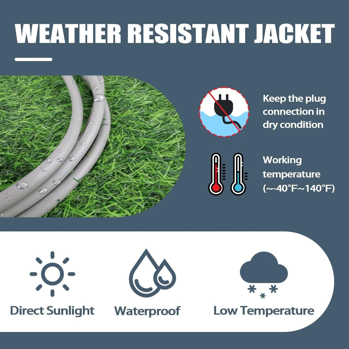 FSTSN 75 Ft Indoor Outdoor Extension Cord - 16/3 SJTW Durable Waterproof Extension Cable with 3 Prong Grounded Plug, Grey FSTSN