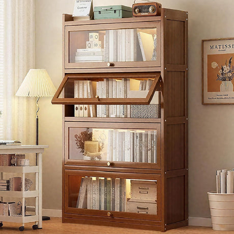 qeknxks 55" Bamboo Bookcases,Book Shelfs with Acrylic Doors,Freestanding Display Storage Shelves for Collectibles,4 Tier Tall Bookshelfs & Bookcases for Living Room Bedroom Home Office qeknxks