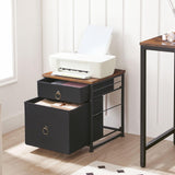 HOOBRO File Cabinet, 2-Drawer Filing Cabinet, Vertical Mobile Office Cabinet, Rolling Printer Stand, for A4/Letter Size Files, Nonwovens Drawer, for Home Office, Rustic Brown and Black BFK21WJ01 HOOBRO