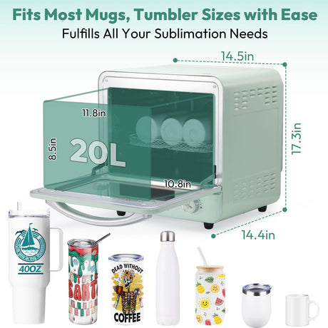 OFFNOVA Sublimation Oven Machine, 20L 110V 1250W Convection Oven for Sublimation Blanks Mugs Tumblers Cups Water Bottles Bulk Printing, with Oven Glove and Shrink Wrap OFFNOVA