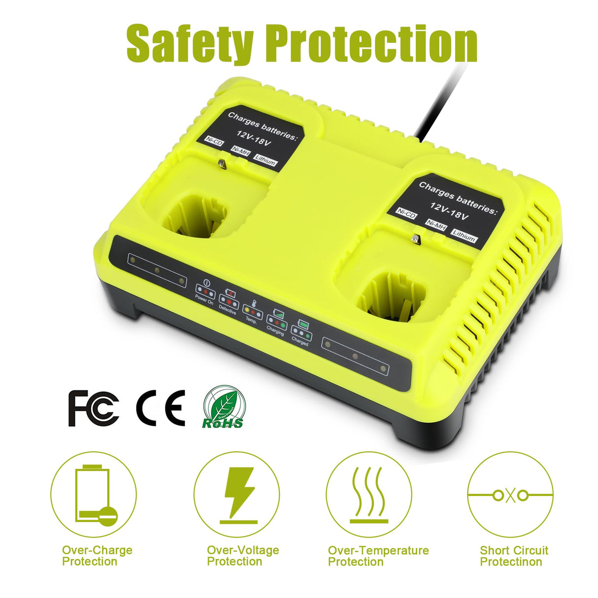 P117 Dual Slot 18V Battery Charger for Ryobi 18V Battery, Charger Replace for Ryobi Battery Charger P118, Compatible for Ryobi ONE+ Lithium NiCd NiMh Batteries Leisuda