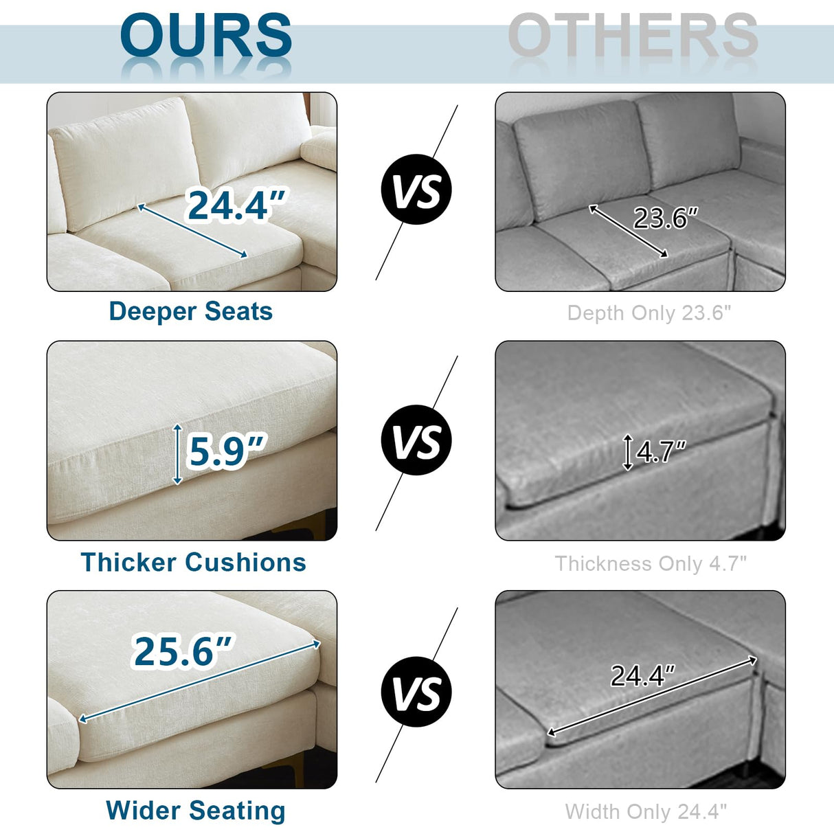 VINGLI 110" Large U-Shape Sectional Sofa Couch with 51" D Double Chaise for Living Room, Modern Sectional Couch Set with Soft 5.9" Thickness Seating Padding, Chenille Fabric,Metal Gold Legs(Beige) VINGLI