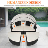 FDW Outdoor Round Daybed Wicker Patio Furniture Outdoor Furniture with Retractable Canopy Rattan Separated Seating Sectional Sofa Khaki Washable Cushioned and Three Pillow for Patio Backyard FDW