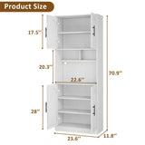 GarveeHome 71” Tall Kitchen Pantry Storage Cabinet with Microwave Shelf and LED Light, Storage Cabinet with Door and Shelve, Hutch Cabinet with Storage for Dining Room, Living Room, Bathroom, White GarveeHome