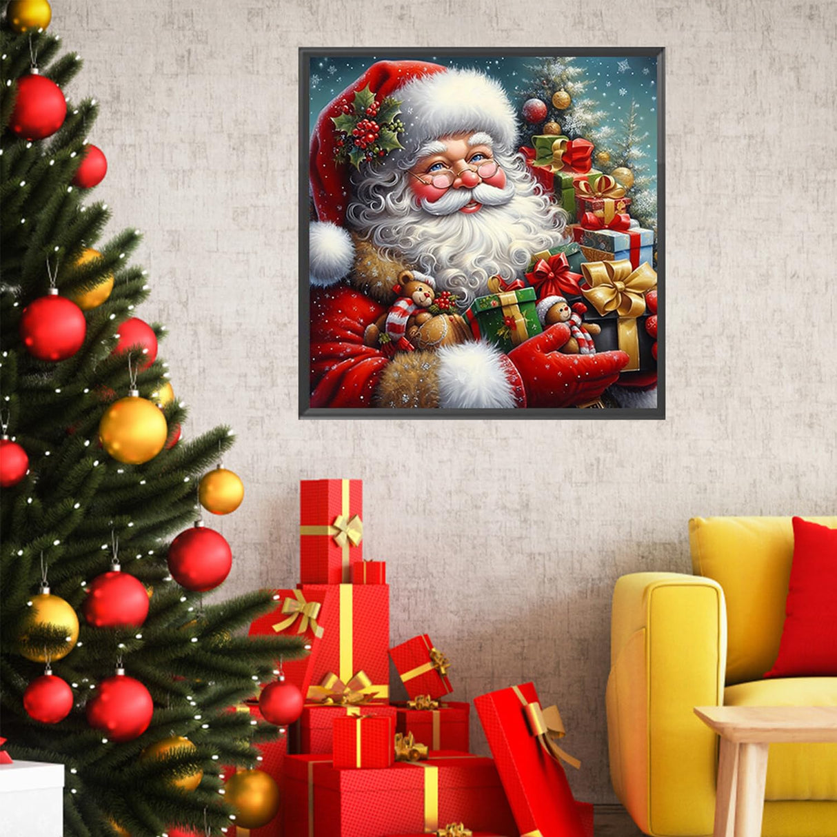 USZDL Winter Christmas Diamond Art Kits for Adults,Santa Claus DIY 5D Diamond Painting Kits for Beginners,Round Full Drill Diamond Dots with Diamond Gem Art & Crafts for Adults Home Decor 13.8x13.8 in USZDL