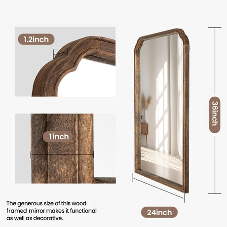 Acovy 24"x36" Solid Wood Bathroom Mirror Rounded Corner Tempered Glass for Wall Mounted, Rustic Wood Frame Wall Mirror Decorative for Living Room Bedroom Vanity Mirror Entryway Mirror, Rustic Brown Acovy
