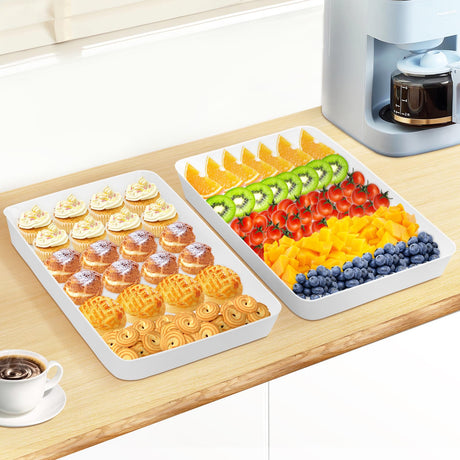 WOWBOX 4 pcs Serving Tray for Entertaining, Serving Platters for Snacks, Fruit, Cookies, Dessert, Reusable Plastic Trays for Serving Food and Pantry Organization in Kitchen & for Parties WOWBOX