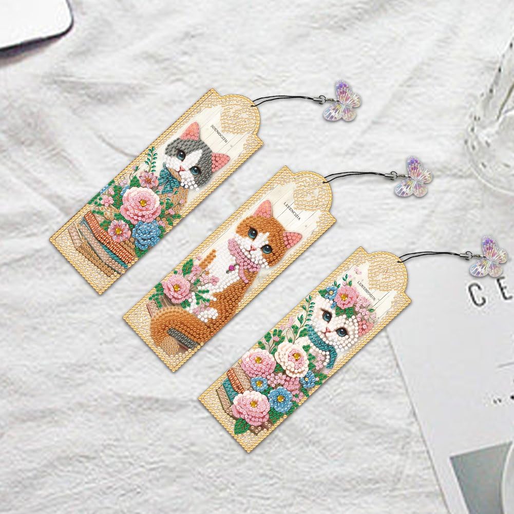 3Pcs 5D Diamond Art Bookmarks for Book Lovers, Handmade DIY Diamond Painting Bookmarks with Tassels for Graduation Birthday JBTM24