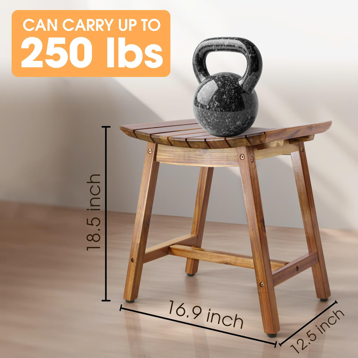 Acacia Shower Stool Bench Chair for Inside Shower to sit on, 18 Inches Shaving Legs Bench, Spa, Bath Seat, Waterproof Inside Shower Bench for Adults Seniors Elderly (18 in Original) ENKEZI