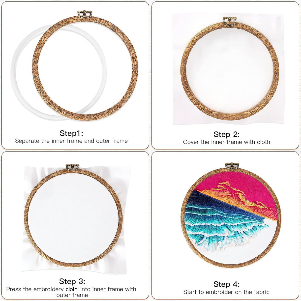 Pllieay 8inch Embroidery Hoop Frame Imitated Wood Embroidery Circle Round Display Frame Ring Cross Stitch Hoops Embroidery Hoops Set for Art Craft Sewing and Hanging, Rug Punch Set Pllieay