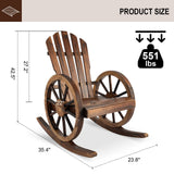 FURNDOOR Outdoor Wood Rocking Chair Set of 2 - Patio Wagon Wheel Rocking Chair 2 PCS, Rustic Rocker Single Chairs for Country, Yard, Porch FURNDOOR