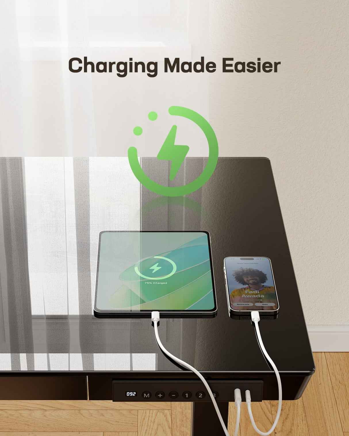 Marsail Glass Standing Desk with Drawer, 48 x 24 inch Electric Standing Desk, Height Adjustable Desk with One-Piece Tabletop & USB Charging Ports, Sit Stand Desk with Storage for Home & Office Black Marsail