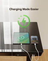 Marsail Glass Standing Desk with Drawer, 48 x 24 inch Electric Standing Desk, Height Adjustable Desk with One-Piece Tabletop & USB Charging Ports, Sit Stand Desk with Storage for Home & Office Black Marsail