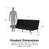 DHP Emily 71 Inch Futon Sofa Bed, Armless Upholstered Couch Sleeper with Tufted Back and Seat, Mid-Century Modern, Black Faux Leather DHP