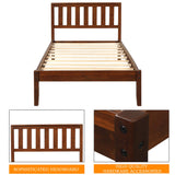 SOFTSEA Twin Platform Bed Frame with Storage, Farmhouse Bed Frame with Headboard for Kids Teens, Wood Slats, Easy Assembly, Walnut SOFTSEA